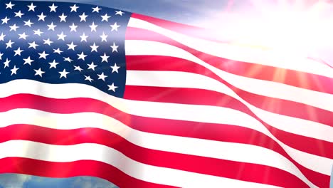 USA-US-Flaggen,-Nahaufnahme,-Die-Gegen-Den-Blauen-Himmel-Weht,-CG,-Nahtlose-Schleife-4k